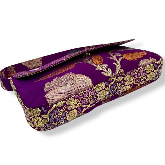 90's designer purple floral silk shoulder bag by SARAH SHAW LOS ANGELES - Picture 14 of 16